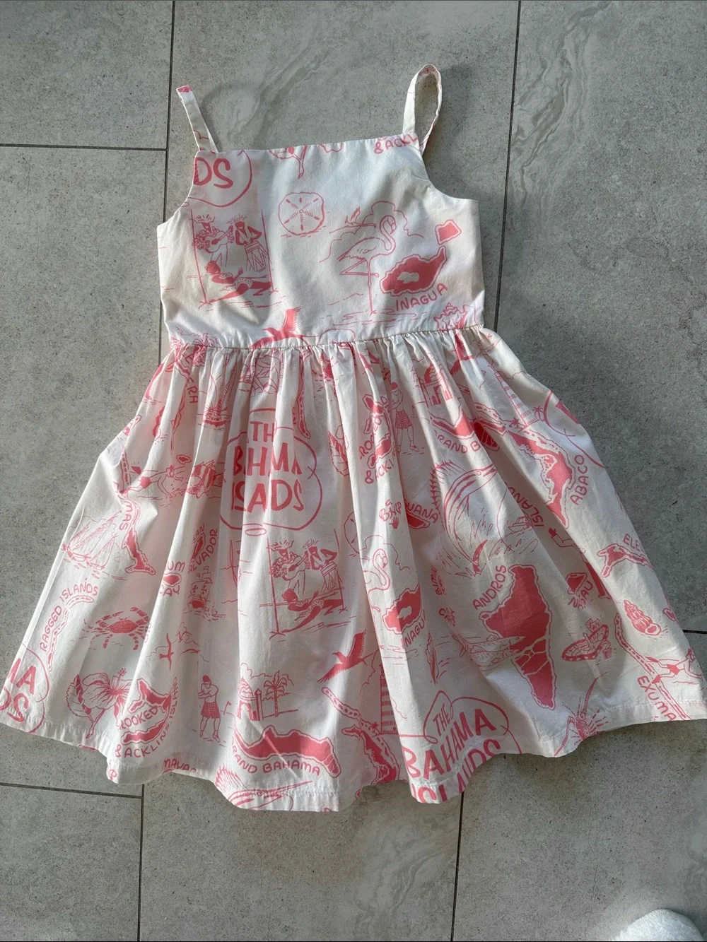Bahama Hand Prints Girls White & Coral Island Print Sundress sz 8